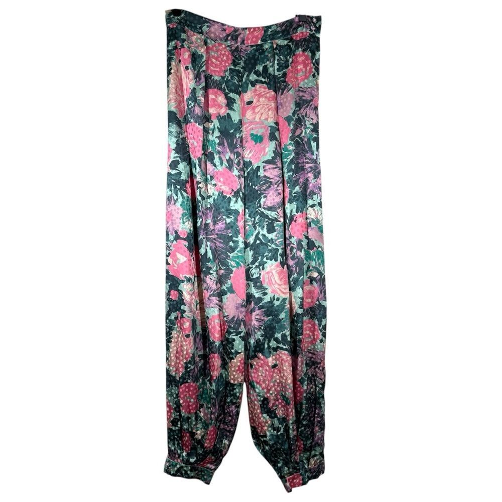 Ronny Kobo Kristine Floral Silk Blend Pants Satin Jacquard Tapered Harem Medium
